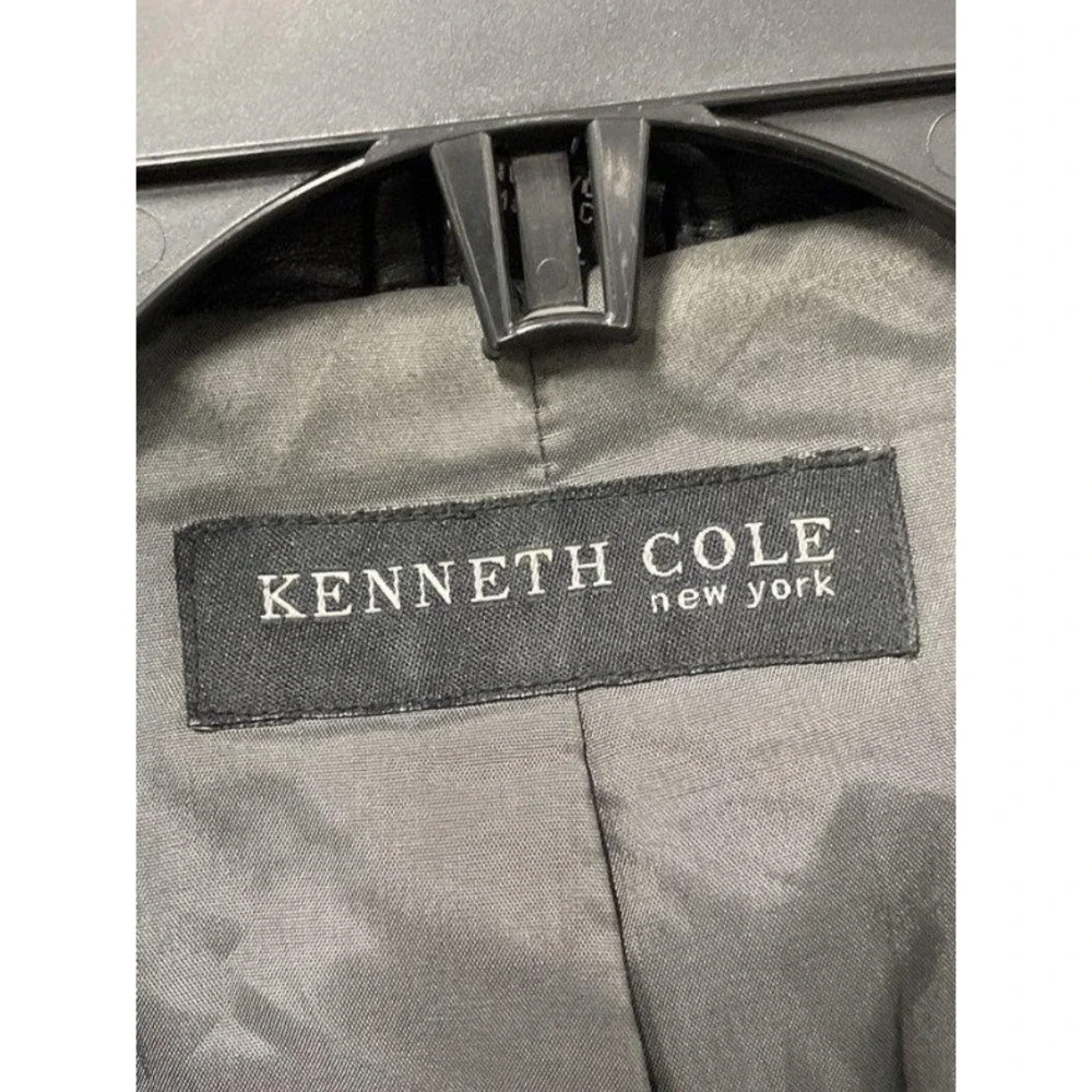 Kenneth Cole New York Mens Black Leather Car Coat Jacket XL Button Front Classic
